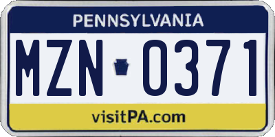 PA license plate MZN0371