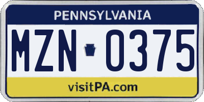 PA license plate MZN0375