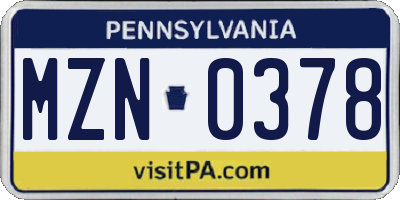 PA license plate MZN0378