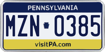 PA license plate MZN0385