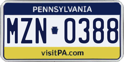 PA license plate MZN0388