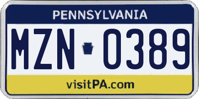 PA license plate MZN0389