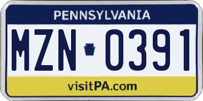 PA license plate MZN0391