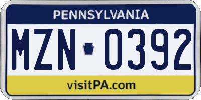 PA license plate MZN0392