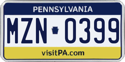 PA license plate MZN0399