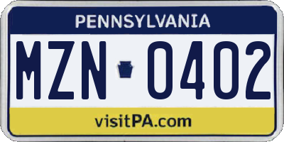 PA license plate MZN0402