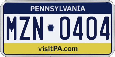 PA license plate MZN0404