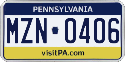 PA license plate MZN0406
