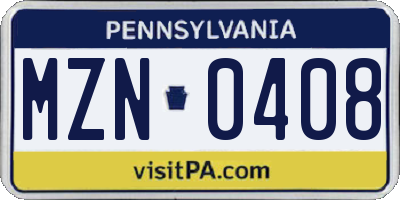 PA license plate MZN0408