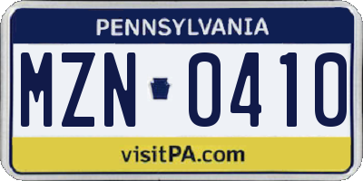 PA license plate MZN0410