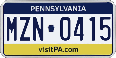PA license plate MZN0415