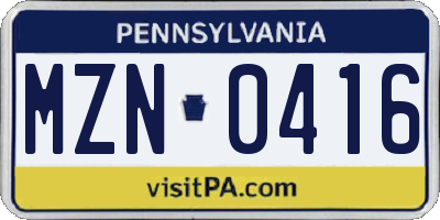 PA license plate MZN0416