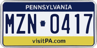 PA license plate MZN0417