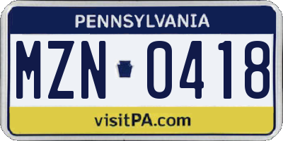 PA license plate MZN0418