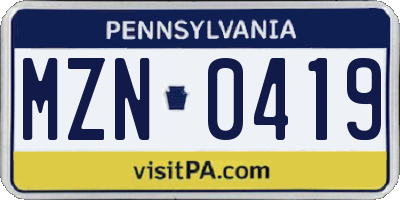 PA license plate MZN0419