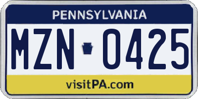 PA license plate MZN0425
