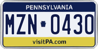 PA license plate MZN0430