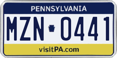 PA license plate MZN0441