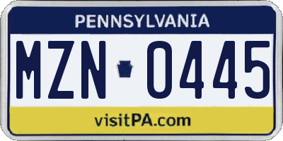 PA license plate MZN0445
