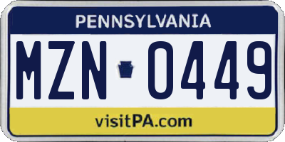 PA license plate MZN0449