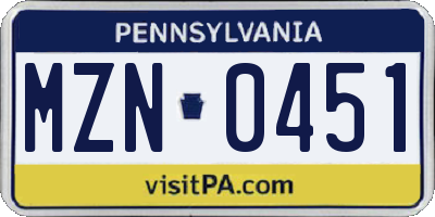 PA license plate MZN0451