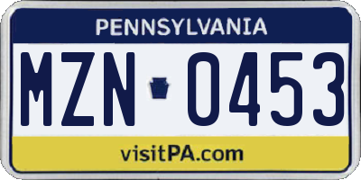 PA license plate MZN0453