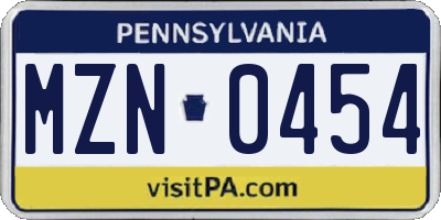 PA license plate MZN0454