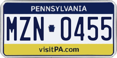 PA license plate MZN0455