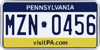 PA license plate MZN0456