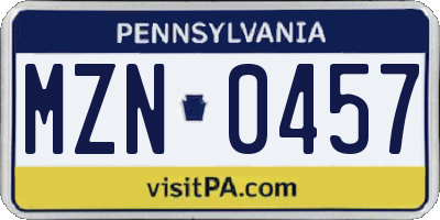 PA license plate MZN0457