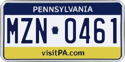 PA license plate MZN0461