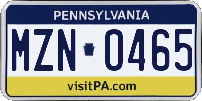 PA license plate MZN0465