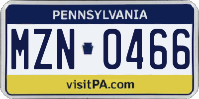 PA license plate MZN0466
