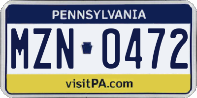 PA license plate MZN0472