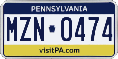 PA license plate MZN0474