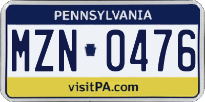 PA license plate MZN0476