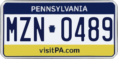 PA license plate MZN0489