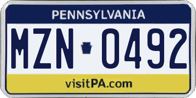 PA license plate MZN0492