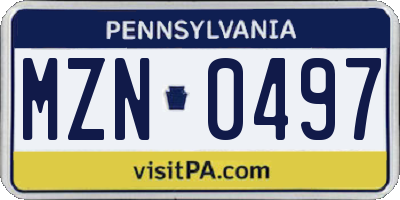 PA license plate MZN0497