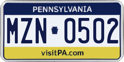 PA license plate MZN0502