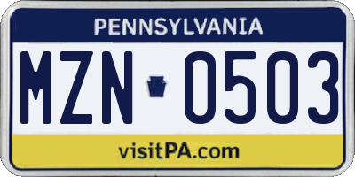 PA license plate MZN0503