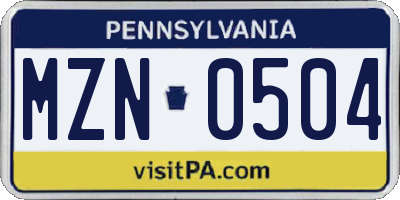 PA license plate MZN0504