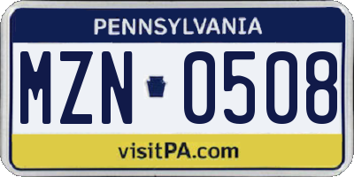 PA license plate MZN0508