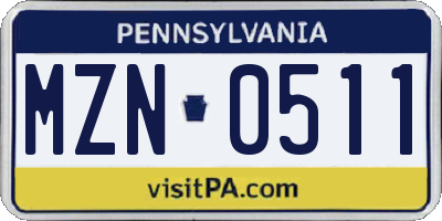 PA license plate MZN0511