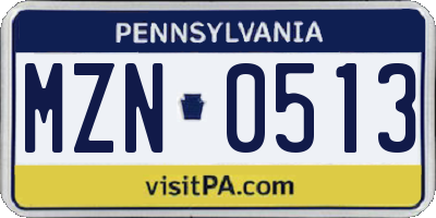 PA license plate MZN0513