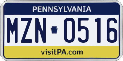 PA license plate MZN0516