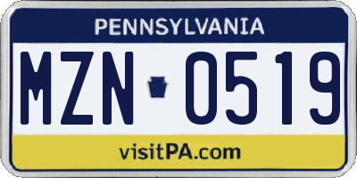 PA license plate MZN0519