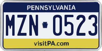 PA license plate MZN0523