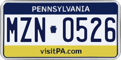 PA license plate MZN0526