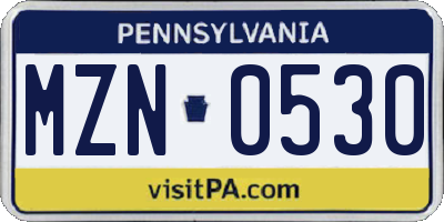 PA license plate MZN0530